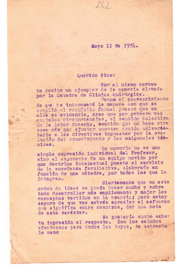 Carta para Zeno del 11 de mayo de 1934