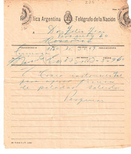 Telegrama de Pasquini del 3 de mayo de 1940