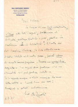 Carta de Raffaele Zanoli del 7 de septiembre de 1938