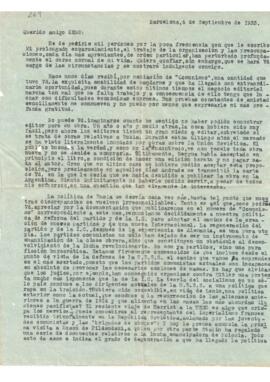 Carta de Olga Taréeva del 6 de septiembre de 1933