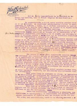 Discurso del Dr. Lelio Zeno. Delegado de la Facultad de Medicina del Litoral, ante el primer cong...