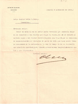 Carta del Dr. Pó M. Olcese del 8 de noviembre de 1938