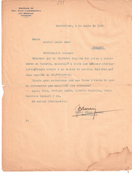 Carta de Julio César Barani del 4 de julio de 1939
