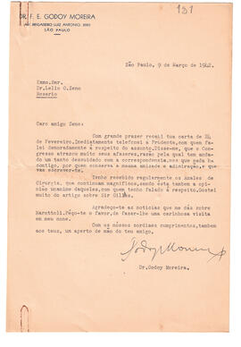 Carta del Dr. F. E. Godoy Moreira del 9 de marzo de 1942