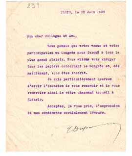 Carta en idioma francés del 22 de junio de 1939