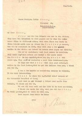 Carta en idioma inglés para Lelio Zeno del 13 de abril de 1940