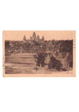 Postal que muestra las ruinas de D'Angkor en Shangai.