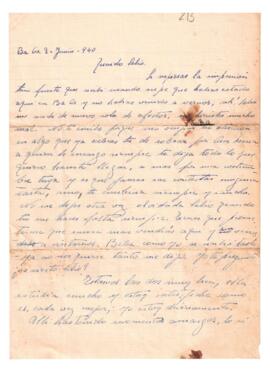 Carta de María Antonieta del 3 de junio de 1940