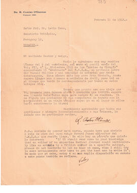 Carta del Dr. R. Castro O'Connor del 11 de febrero de 1942