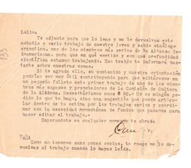 Carta "Lelio: te adjunto para que lo leas y me lo devuelvas este notable y serio trabajo...&...