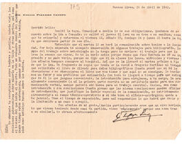 Carta de Emilio Pizarro Crespo del 26 de abril de 1942