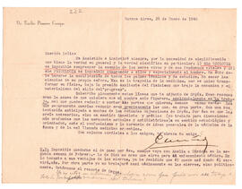 Carta de Emilio Pizarro Crespo del 29 de enero de 1940