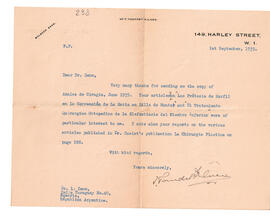 Carta de T. Pomfret Kilner del 1 de septiembre de 1939