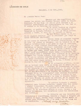 Carta mebretada por la Legación Chilena del 4 de octubre de 1941
