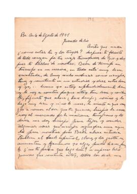 Carta para Lelio Zeno del 6 de agosto de 1941