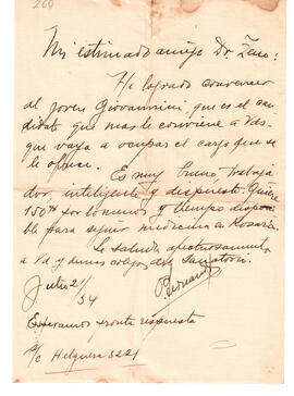 Carta para Lelio Zeno del 2 de julio de 1934