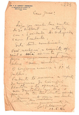 Carta del Dr. F. E. Godoy Moreira del 11 de mayo de 1940