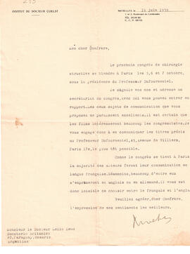 Carta del Dr. Coelst del 16 de junio de 1939