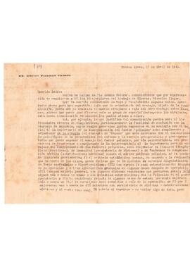 Carta de Emilio Pizarro Crespo del 27 de abril de 1942