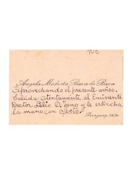 Tarjeta personal de Angela Modesta Bava de Bava
