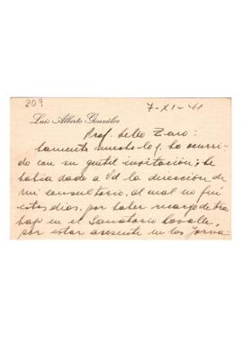 Carta de Luis Alberto González del 7 de noviembre de 1941