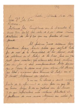 Carta para Lelio Zeno del 16 de septiembre de 1941