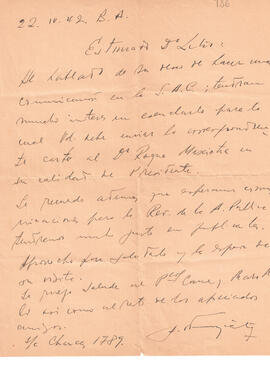 Carta para Lelio Zeno donde se menciona a Roque Mascotra