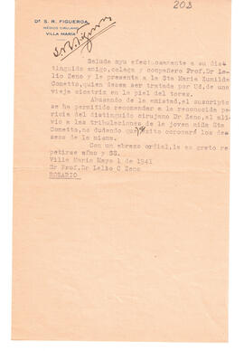 Carta del Dr. S. R. Figueroa del 1 de mayo de 1941
