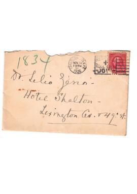 Carta de invitación a cenar para Lelio Zeno del 12 de noviembre de 1926