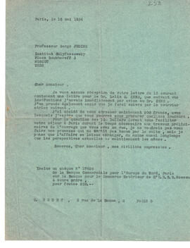 Carta de Serge Judine del 15 de mayo de 1934
