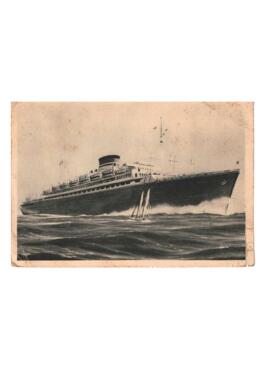 Postal con imagen de un barco. Nombre "Neptunia, Oceanía" Enviada a familia Zeno por Noemí