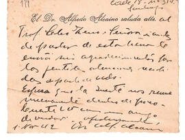 Tarjeta de saludo del Dr. Alfredo Alcaíno del 1 de noviembre de 1942