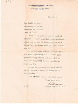 Carta de Arthur Steindler del 6 de mayo de 1940