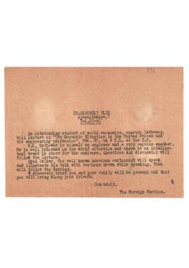 Carta de The Foreign Section del 18 de febrero de 1932