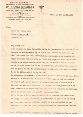 Carta del Dr. Franz Wrabetz del 12 de abril de 1941